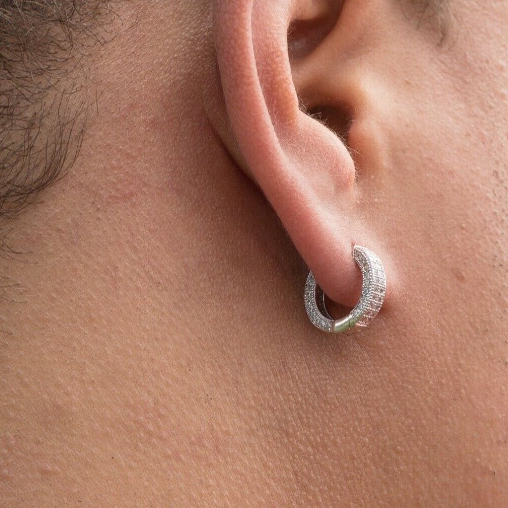 Mens Fully Ice Out 14K Gold Hoop Earrings - Picture 15 of 16